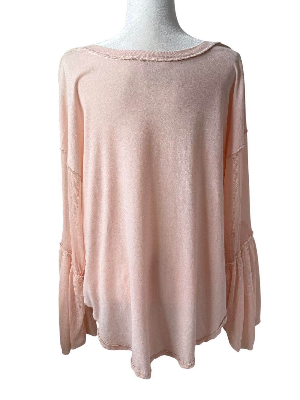 Free People Mesh Bell Sleeve Top Blush Pink Oversized Boho Tunic Sheer Sleeve S - Picture 6 of 9